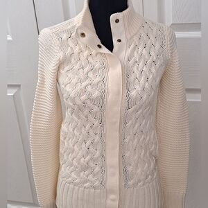 Ivory Frost Cable Knit Mock Neck Cardigan